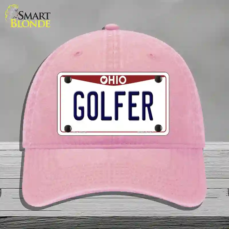 HAT12-MLP-10094 Golfer Ohio Novelty License Plate Hat, Unconstructed Cotton - Pink