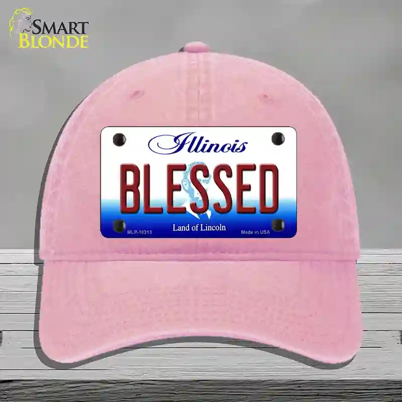 HAT12-MLP-10313 Blessed Illinois Novelty License Plate Hat, Unconstructed Cotton - Pink