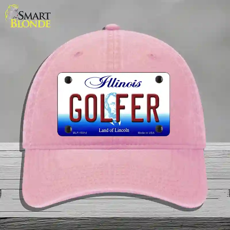 HAT12-MLP-10314 Golfer Illinois Novelty License Plate Hat, Unconstructed Cotton - Pink
