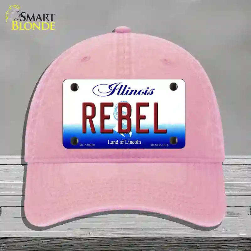 HAT12-MLP-10320 Rebel Illinois Novelty License Plate Hat, Unconstructed Cotton - Pink