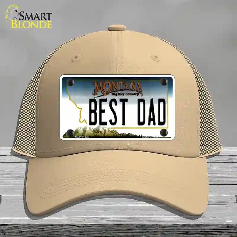 HAT15-MLP-11128 Best Dad Montana State Novelty License Plate Hat, Mesh - Khaki
