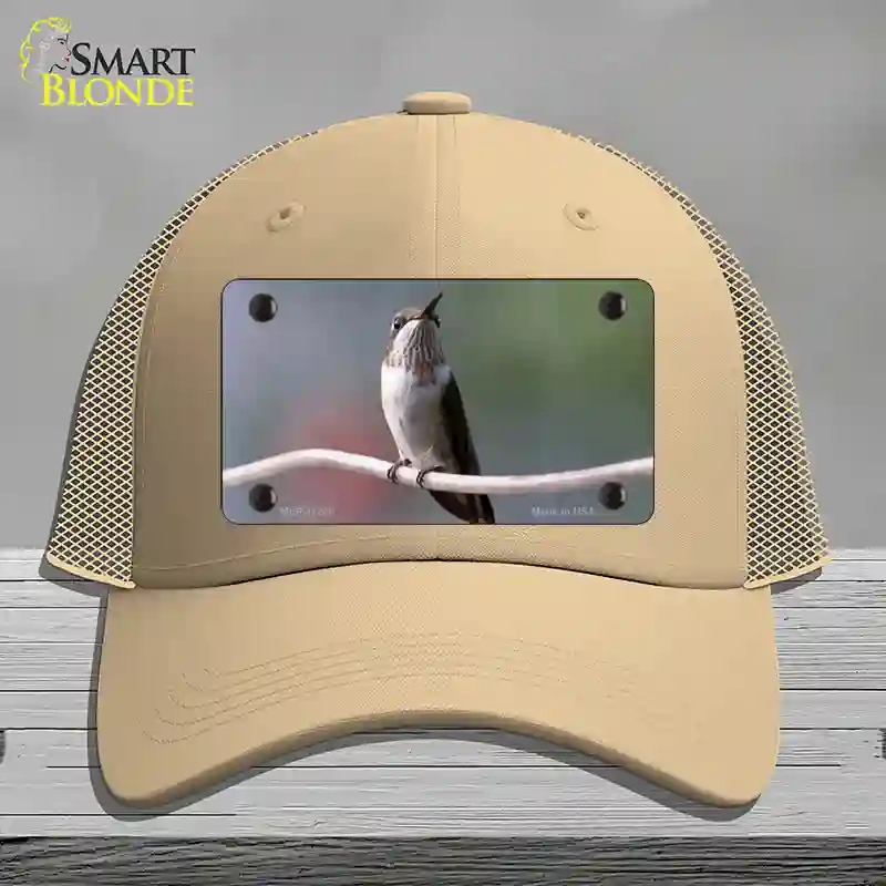 HAT15-MLP-11246 Hummingbird Perched on Branch Novelty License Plate Hat, Mesh - Khaki
