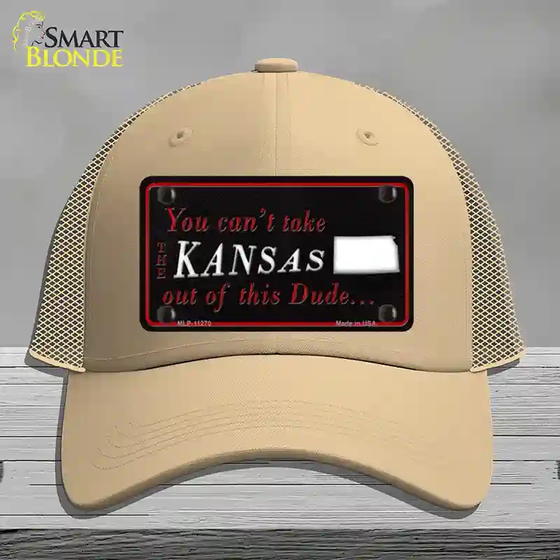 HAT15-MLP-11270 Kansas Dude Novelty License Plate Hat, Mesh - Khaki