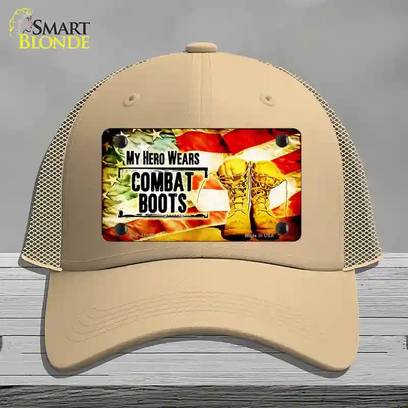 HAT15-MLP-11523 My Hero Wears Combat Boots Novelty License Plate Hat, Mesh - Khaki