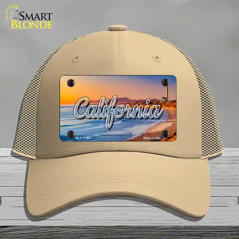 HAT15-MLP-11588 California Beach State Novelty License Plate Hat, Mesh - Khaki