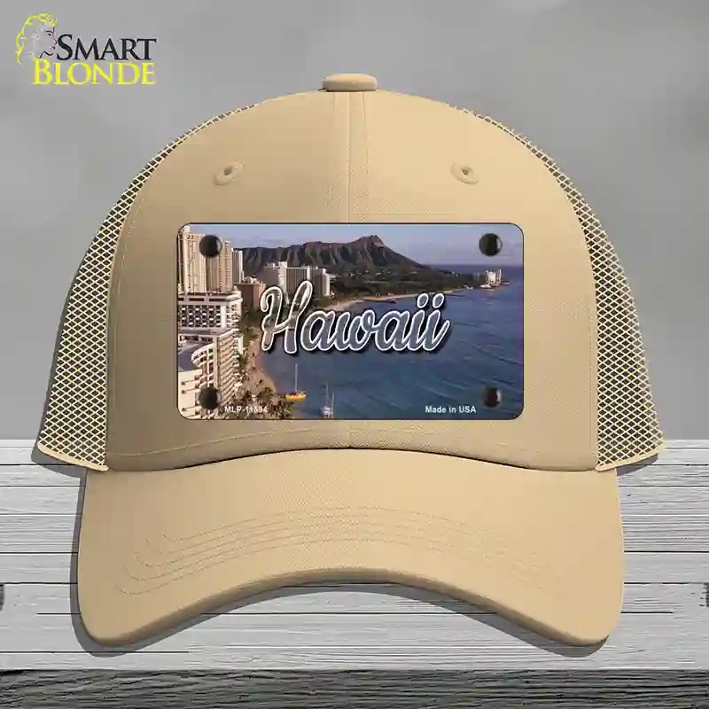 HAT15-MLP-11594 Hawaii Beach State Novelty License Plate Hat, Mesh - Khaki