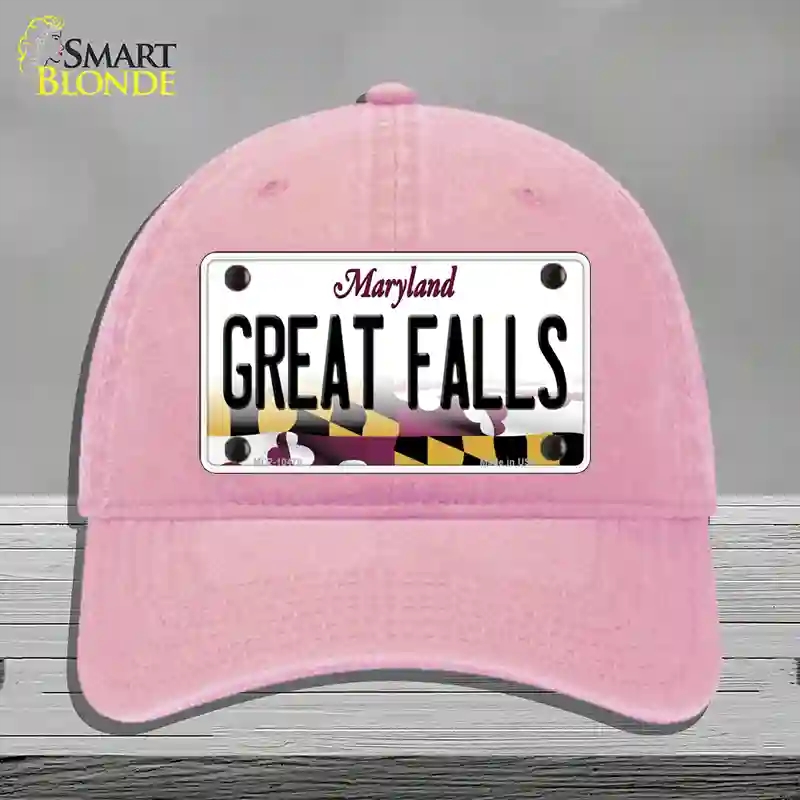 HAT12-MLP-10476 Great Falls Maryland Novelty License Plate Hat, Unconstructed Cotton - Pink