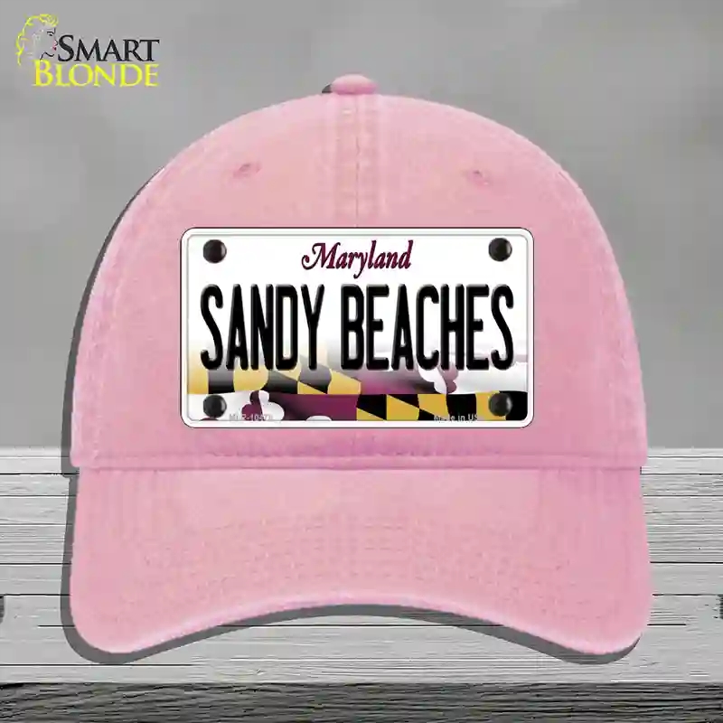 HAT12-MLP-10479 Sandy Beaches Maryland Novelty License Plate Hat, Unconstructed Cotton - Pink