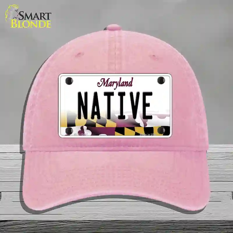 HAT12-MLP-10497 Native Maryland Novelty License Plate Hat, Unconstructed Cotton - Pink