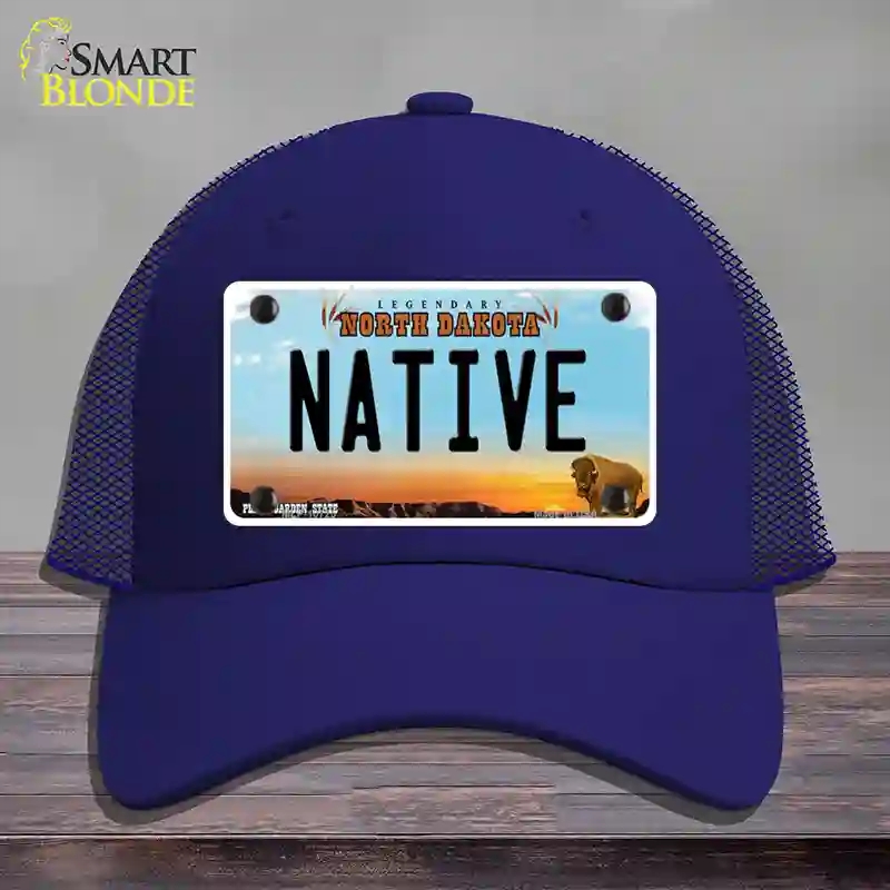 HAT18-MLP-10725 Native North Dakota Novelty License Plate Hat, Mesh - Royal Blue