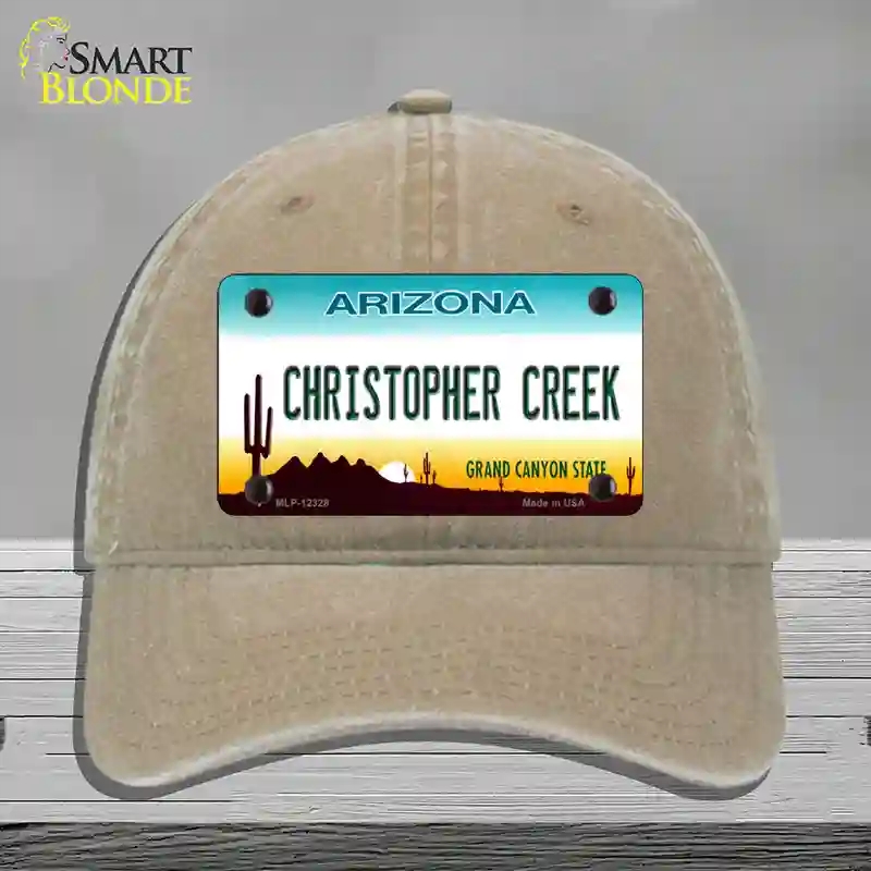 HAT09-MLP-12328 Christopher Creek Arizona Novelty License Plate Hat, Unconstructed Cotton - Khaki