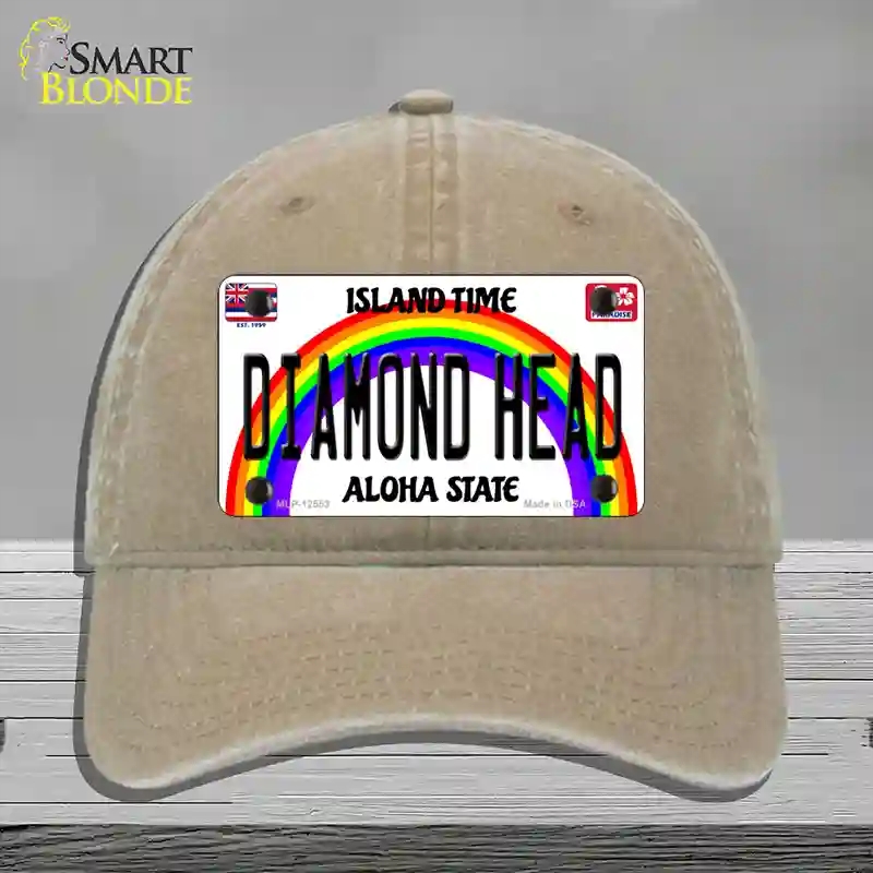 HAT09-MLP-12553 Diamond Head Hawaii Novelty License Plate Hat, Unconstructed Cotton - Khaki
