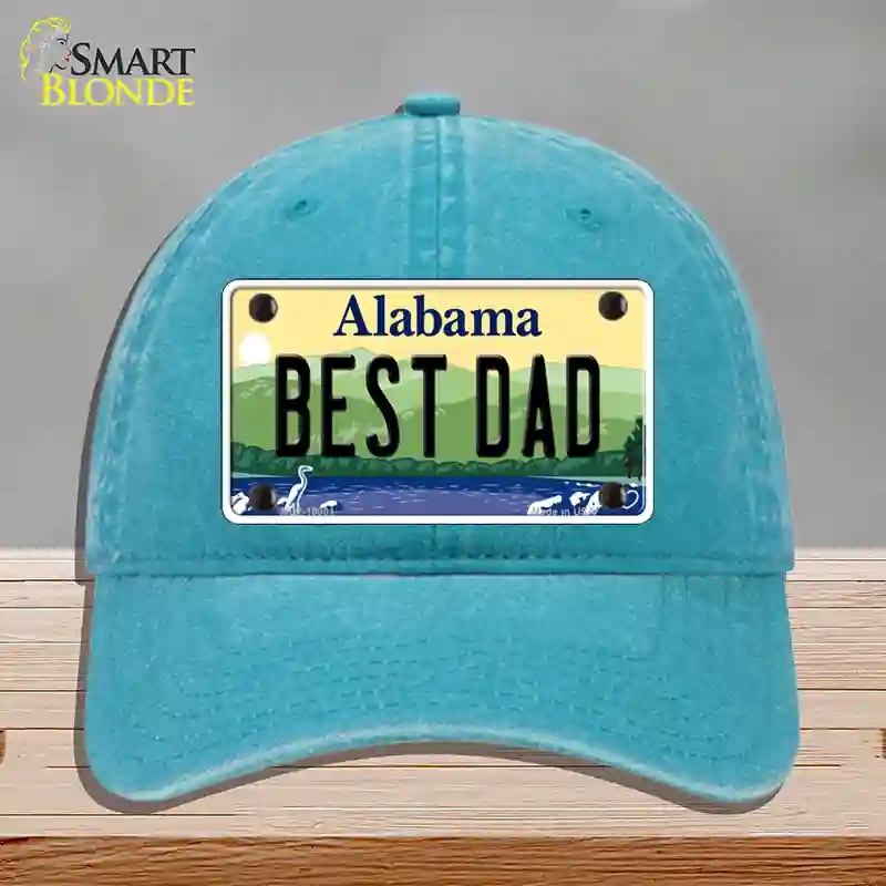 HAT10-MLP-10001 Best Dad Alabama Novelty License Plate Hat, Unconstructed Cotton - Lake Blue