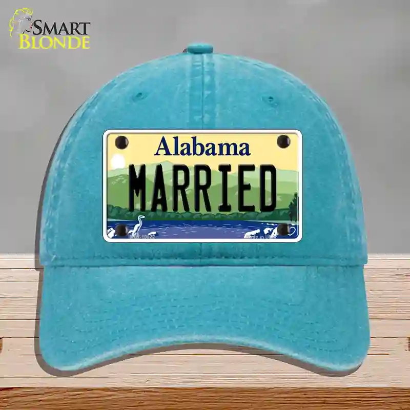 HAT10-MLP-10022 Married Alabama Novelty License Plate Hat, Unconstructed Cotton - Lake Blue