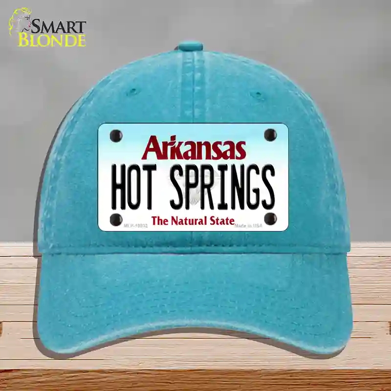 HAT10-MLP-10032 Hot Springs Arkansas Novelty License Plate Hat, Unconstructed Cotton - Lake Blue