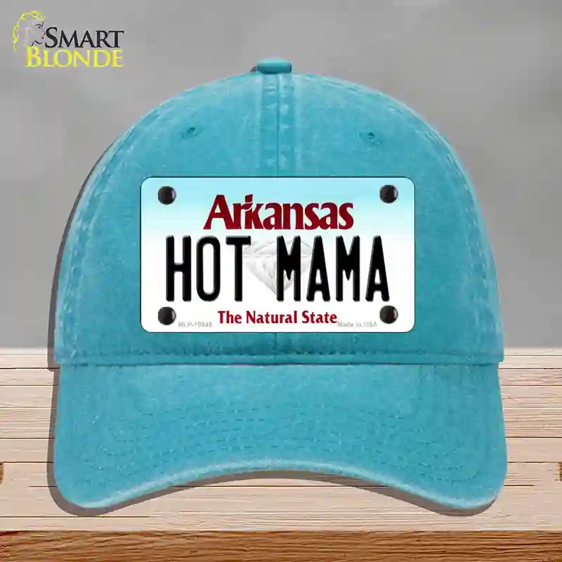 HAT10-MLP-10045 Hot Mama Arkansas Novelty License Plate Hat, Unconstructed Cotton - Lake Blue