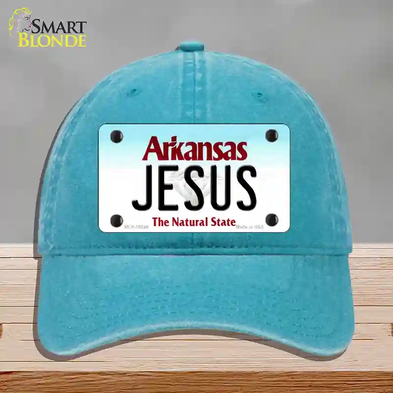 HAT10-MLP-10048 Jesus Arkansas Novelty License Plate Hat, Unconstructed Cotton - Lake Blue