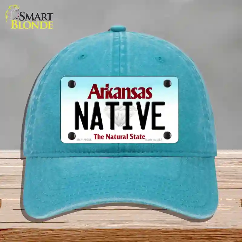 HAT10-MLP-10055 Native Arkansas Novelty License Plate Hat, Unconstructed Cotton - Lake Blue