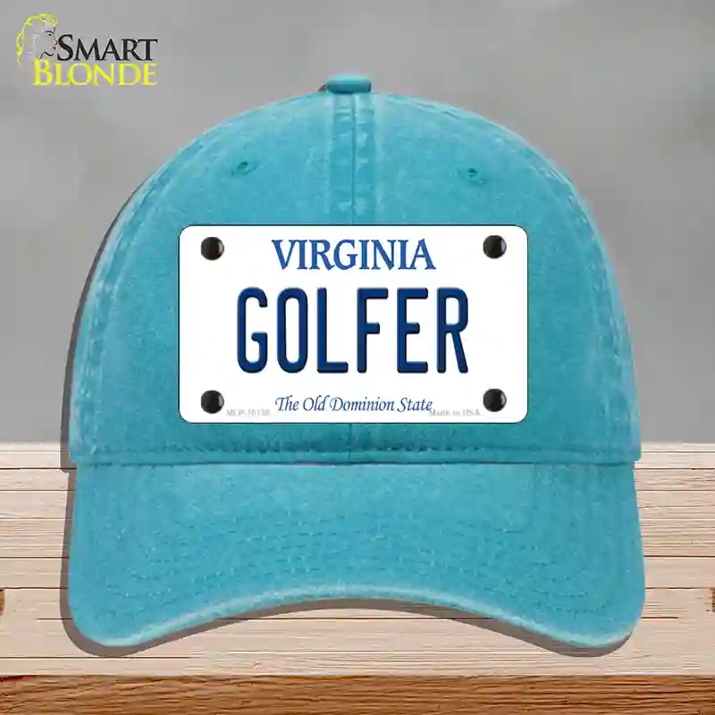 HAT10-MLP-10138 Golfer Virginia Novelty License Plate Hat, Unconstructed Cotton - Lake Blue