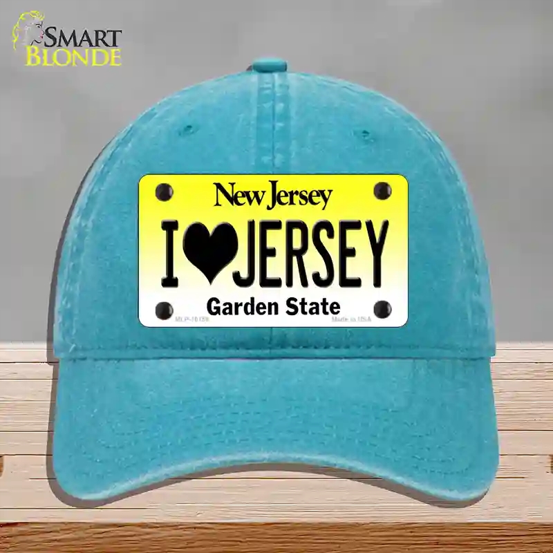HAT10-MLP-10155 I Love Jersey   Jersey Novelty License Plate Hat, Unconstructed Cotton - Lake Blue