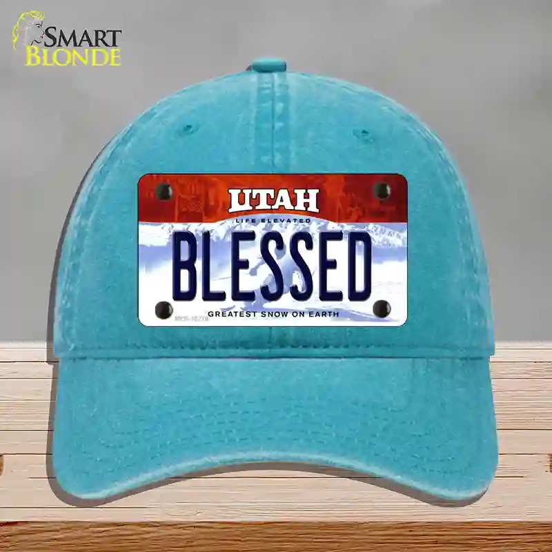 HAT10-MLP-10219 Blessed Utah Novelty License Plate Hat, Unconstructed Cotton - Lake Blue