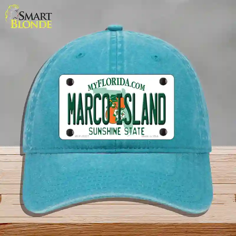 HAT10-MLP-10227 Marco Island Florida Novelty License Plate Hat, Unconstructed Cotton - Lake Blue