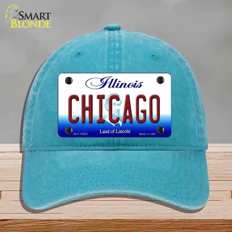 HAT10-MLP-10282 Chicago Illinois Novelty License Plate Hat, Unconstructed Cotton - Lake Blue