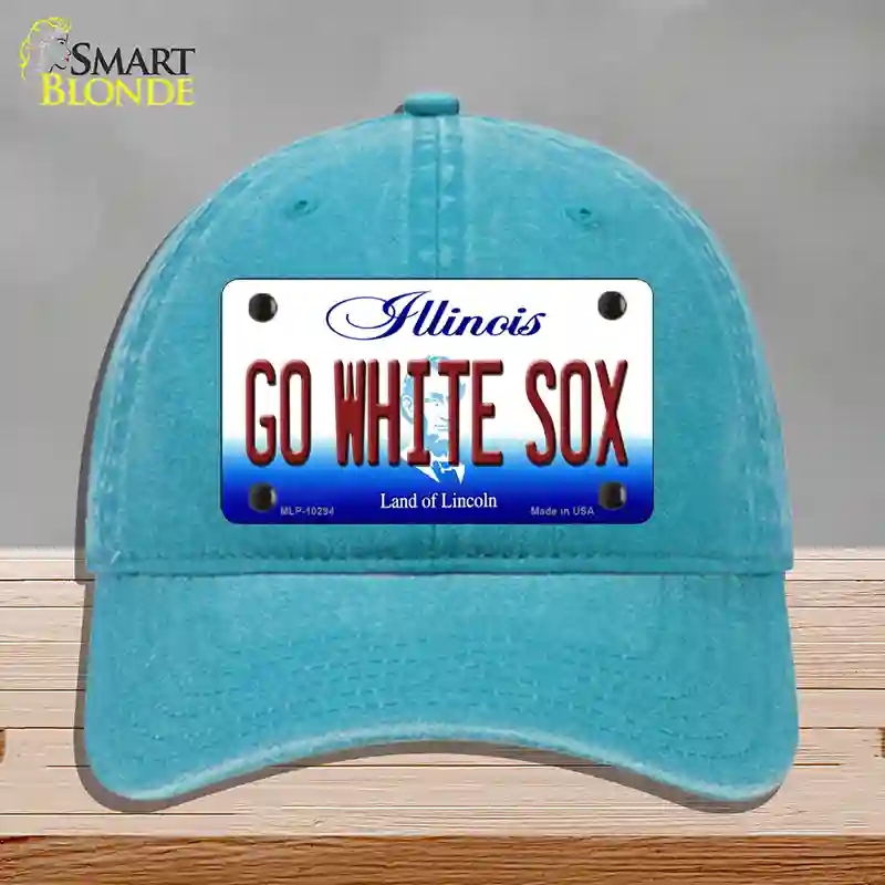 HAT10-MLP-10294 Go White Sox Illinois Novelty License Plate Hat, Unconstructed Cotton - Lake Blue
