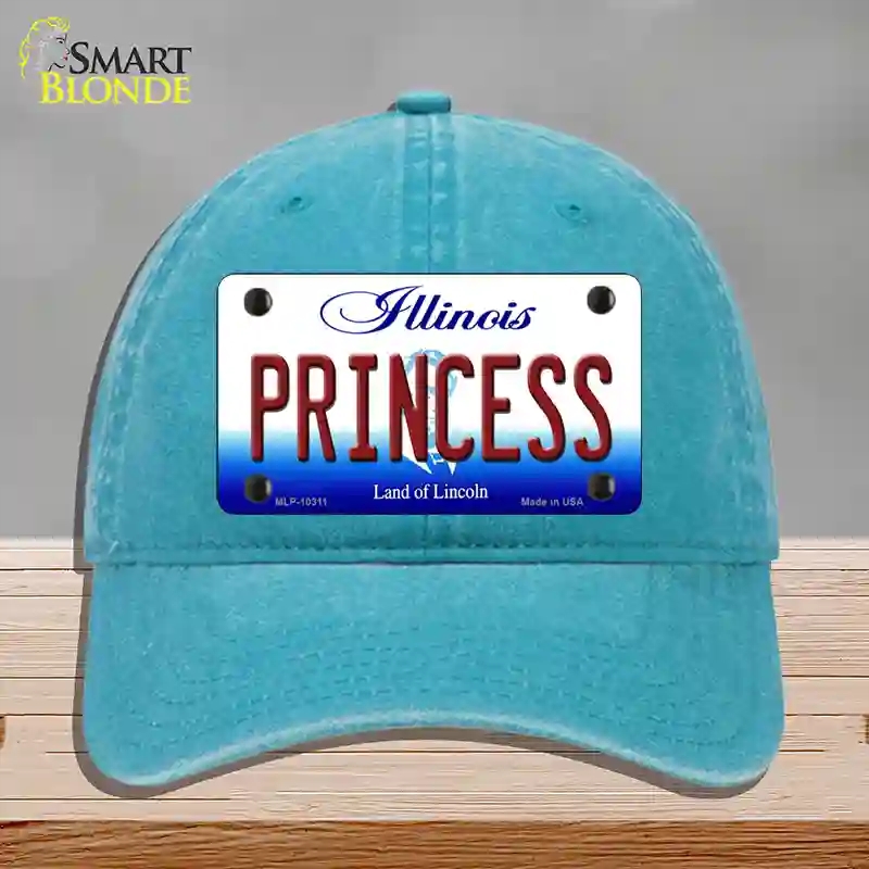 HAT10-MLP-10311 Princess Illinois Novelty License Plate Hat, Unconstructed Cotton - Lake Blue