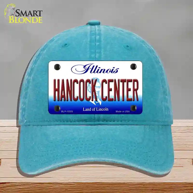 HAT10-MLP-10328 Hancock Center Illinois Novelty License Plate Hat, Unconstructed Cotton - Lake Blue