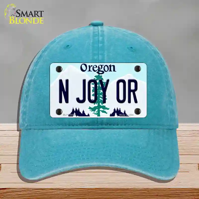 HAT10-MLP-10340 N Joy OR Oregon Novelty License Plate Hat, Unconstructed Cotton - Lake Blue