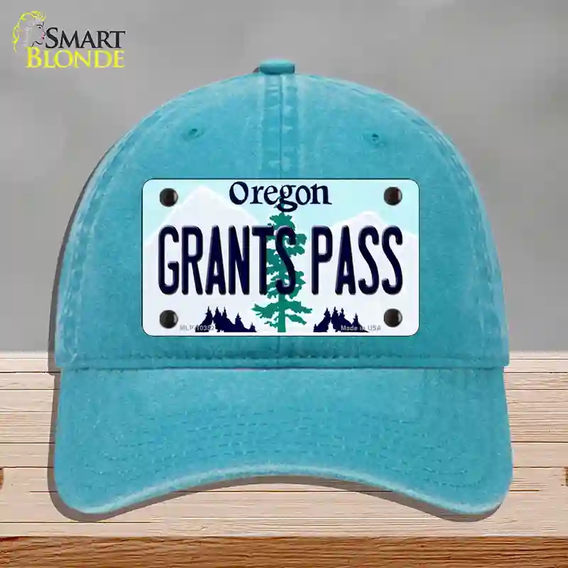 HAT10-MLP-10352 Grants Pass Oregon Novelty License Plate Hat, Unconstructed Cotton - Lake Blue