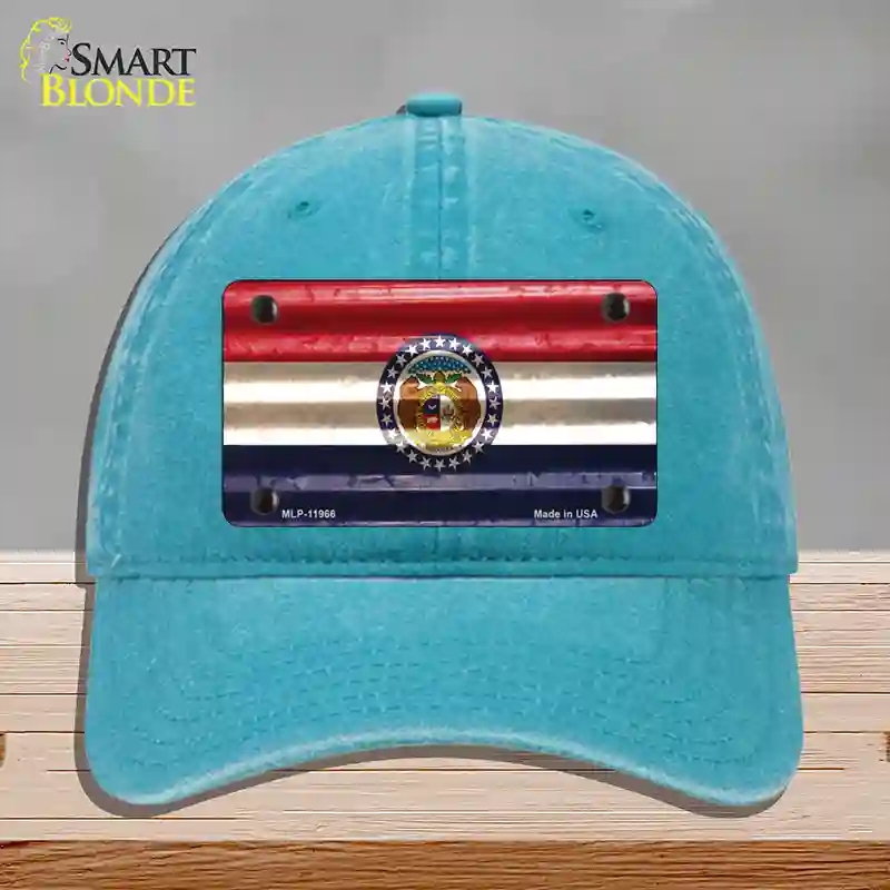 HAT10-MLP-11966 Missouri Corrugated Flag Novelty License Plate Hat, Unconstructed Cotton - Lake Blue