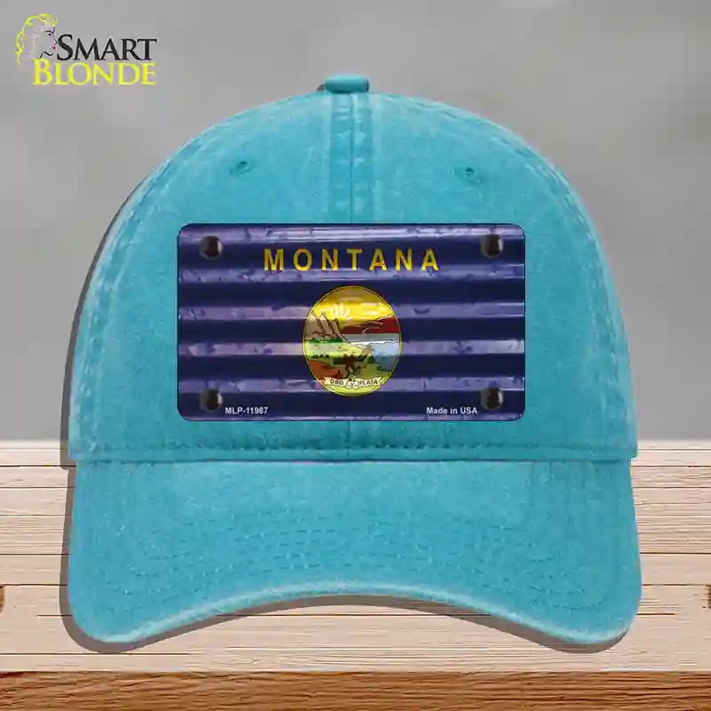 HAT10-MLP-11967 Montana Corrugated Flag Novelty License Plate Hat, Unconstructed Cotton - Lake Blue