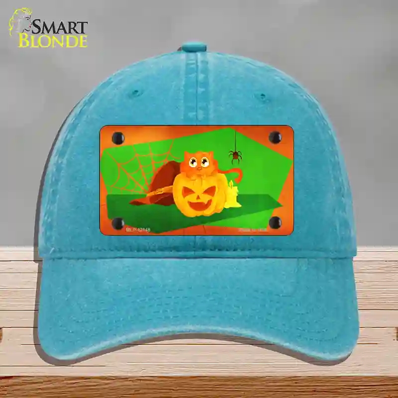 HAT10-MLP-12048 Pumpkin Kitty Novelty License Plate Hat, Unconstructed Cotton - Lake Blue
