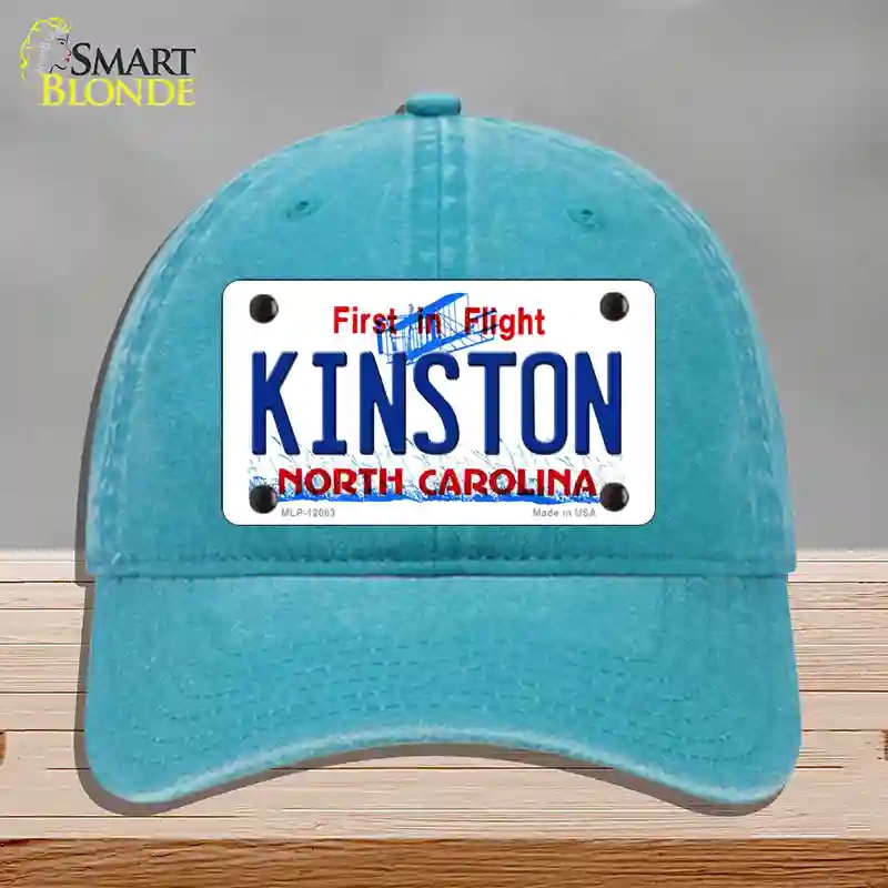 HAT10-MLP-12083 Kinston North Carolina State Novelty License Plate Hat, Unconstructed Cotton - Lake Blue