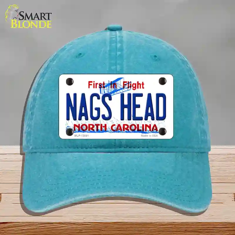 HAT10-MLP-12091 Nags Head North Carolina State Novelty License Plate Hat, Unconstructed Cotton - Lake Blue
