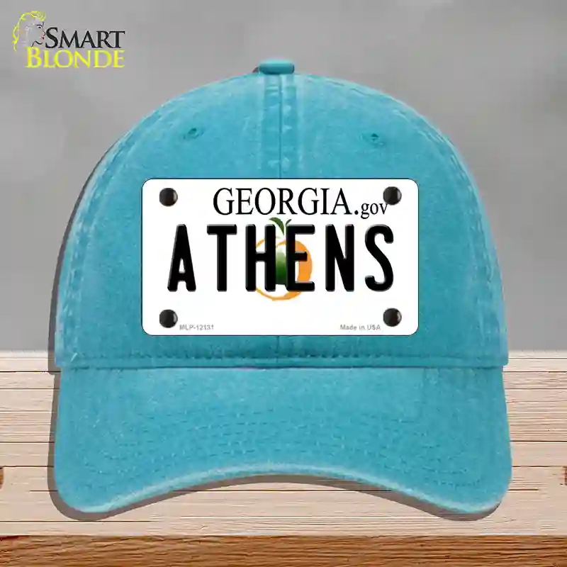 HAT10-MLP-12131 Athens Georgia State Novelty License Plate Hat, Unconstructed Cotton - Lake Blue