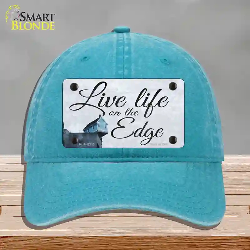 HAT10-MLP-12213 Live Life on the Edge Novelty License Plate Hat, Unconstructed Cotton - Lake Blue