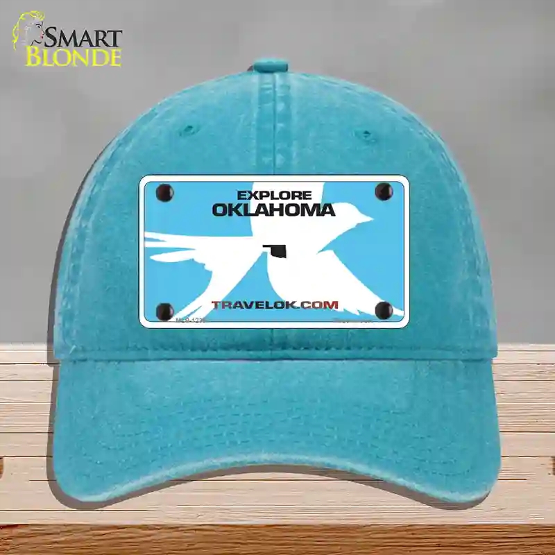HAT10-MLP-12307 Oklahoma Travel Blank Novelty License Plate Hat, Unconstructed Cotton - Lake Blue