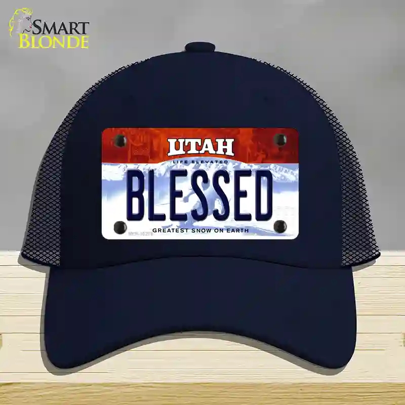 HAT16-MLP-10219 Blessed Utah Novelty License Plate Hat, Mesh - Navy
