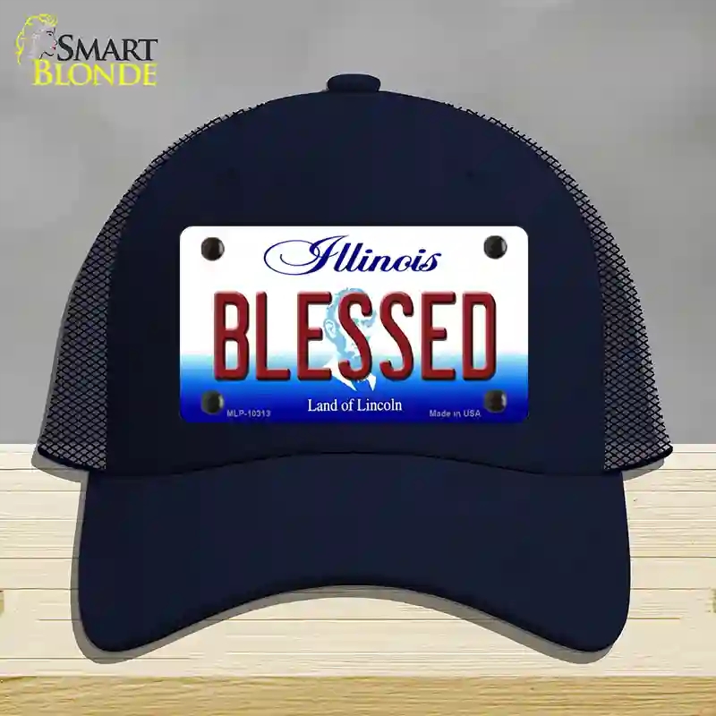 HAT16-MLP-10313 Blessed Illinois Novelty License Plate Hat, Mesh - Navy