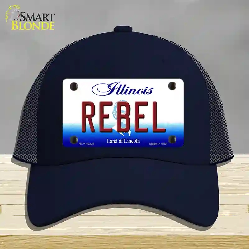 HAT16-MLP-10320 Rebel Illinois Novelty License Plate Hat, Mesh - Navy