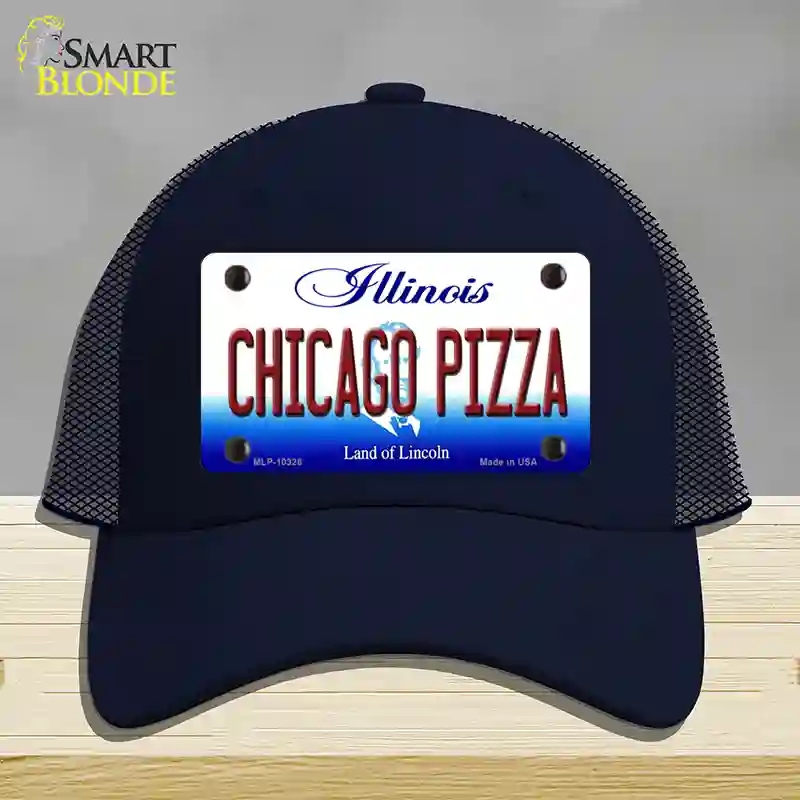 HAT16-MLP-10326 Chicago Pizza Illinois Novelty License Plate Hat, Mesh - Navy