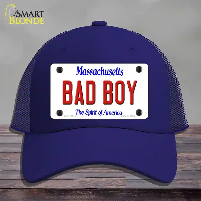 HAT18-MLP-11015 Bad Boy Massachusetts Novelty License Plate Hat, Mesh - Royal Blue