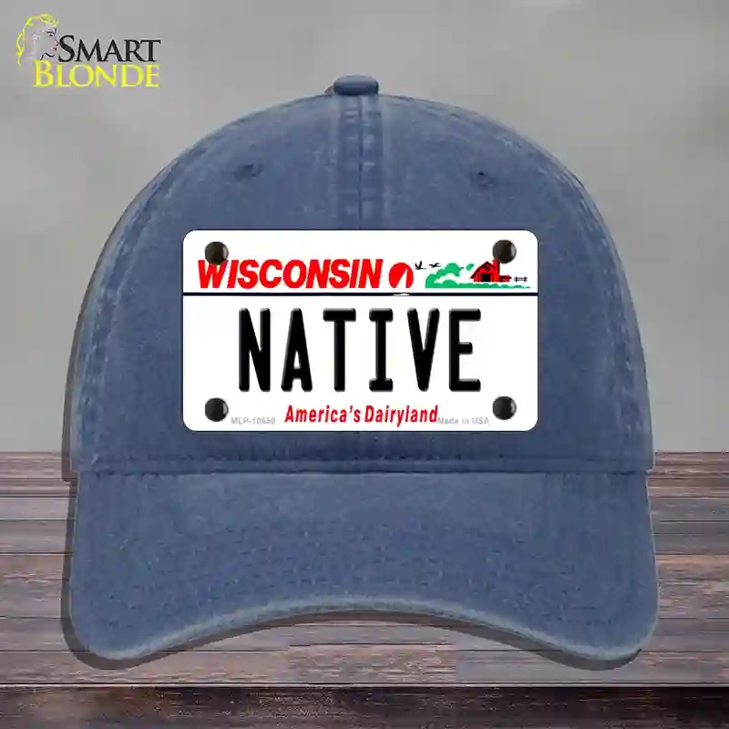 HAT11-MLP-10650 Native Wisconsin Novelty License Plate Hat, Unconstructed Cotton - Navy