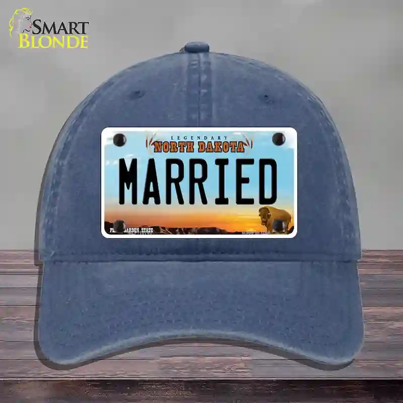 HAT11-MLP-10740 Married North Dakota Novelty License Plate Hat, Unconstructed Cotton - Navy