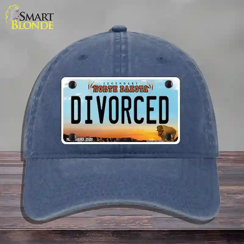 HAT11-MLP-10741 Divorced North Dakota Novelty License Plate Hat, Unconstructed Cotton - Navy