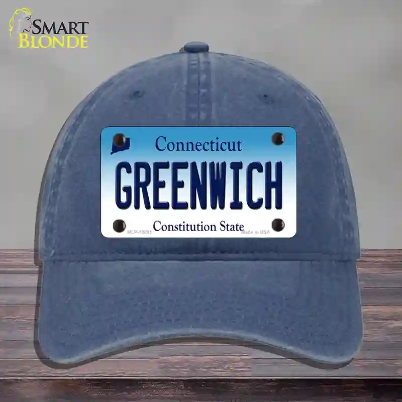 HAT11-MLP-10895 Greenwich Connecticut Novelty License Plate Hat, Unconstructed Cotton - Navy