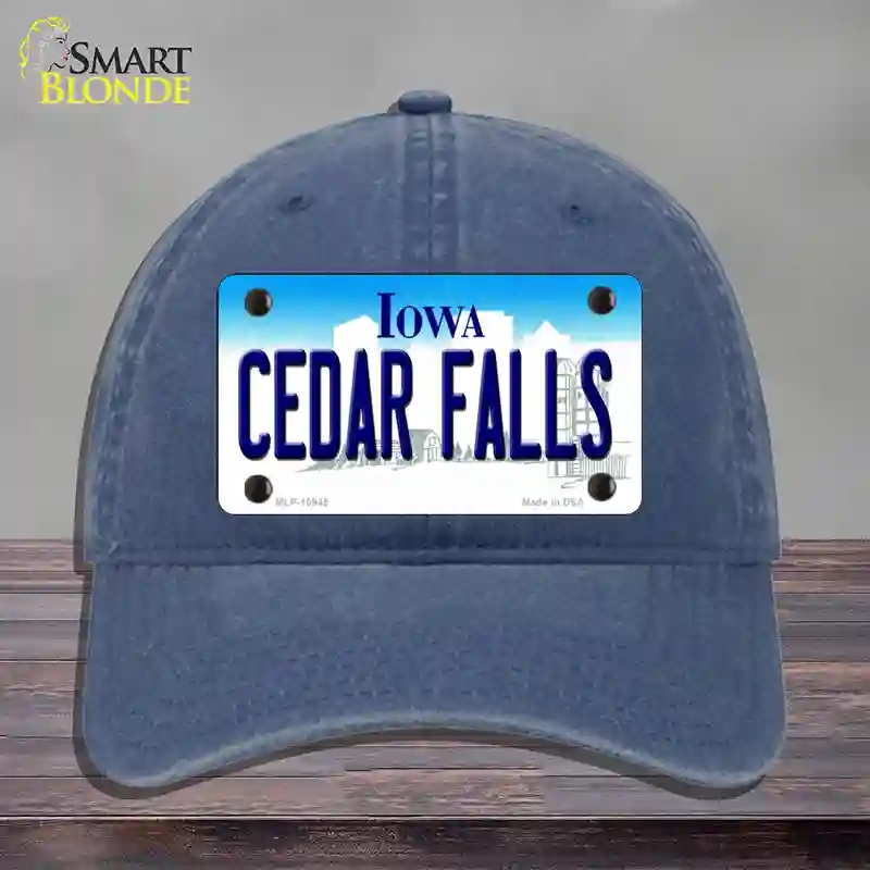 HAT11-MLP-10945 Cedar Falls Iowa Novelty License Plate Hat, Unconstructed Cotton - Navy
